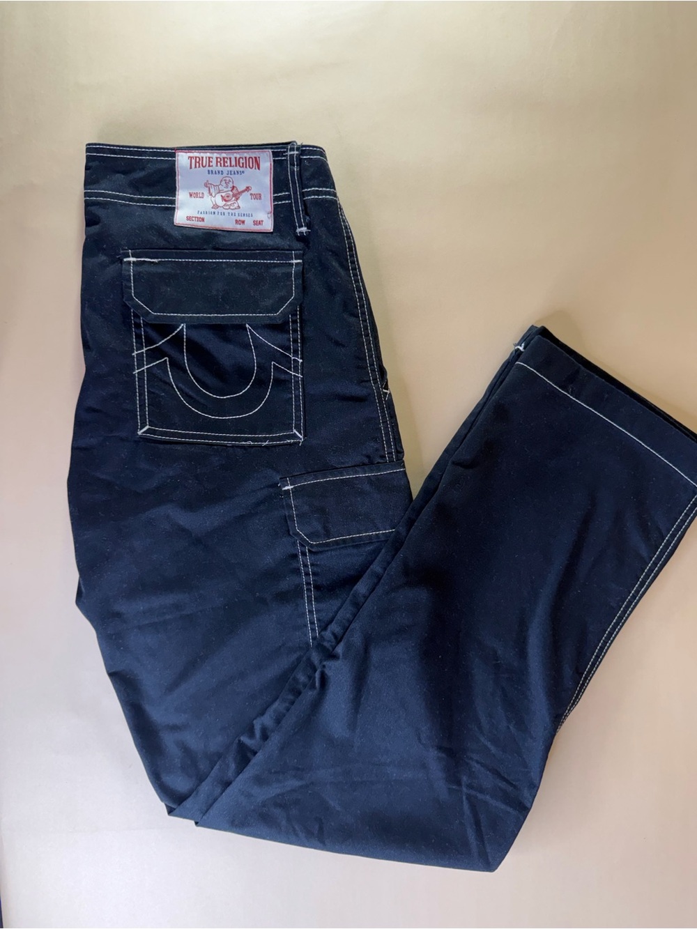 True Religion Men’s Black Slim Straight Jeans with White Stitching size 30x32